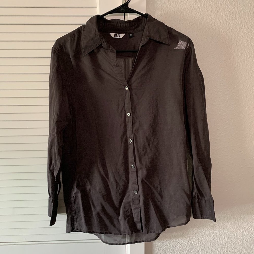 NEW Uniqlo U Women Sheer Long Sleeve Shirt, Gray, Size XS